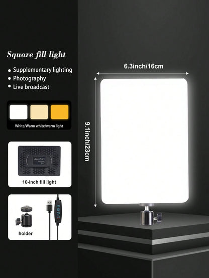 2PCS 10 Inch Square LED Video Lights With Adjustable 110cm Tripod, USB Power Supply, Suitable For Live Streaming And Photography, Portable Multifunctional Fill Light, Studio Lighting Kit, Suitable For