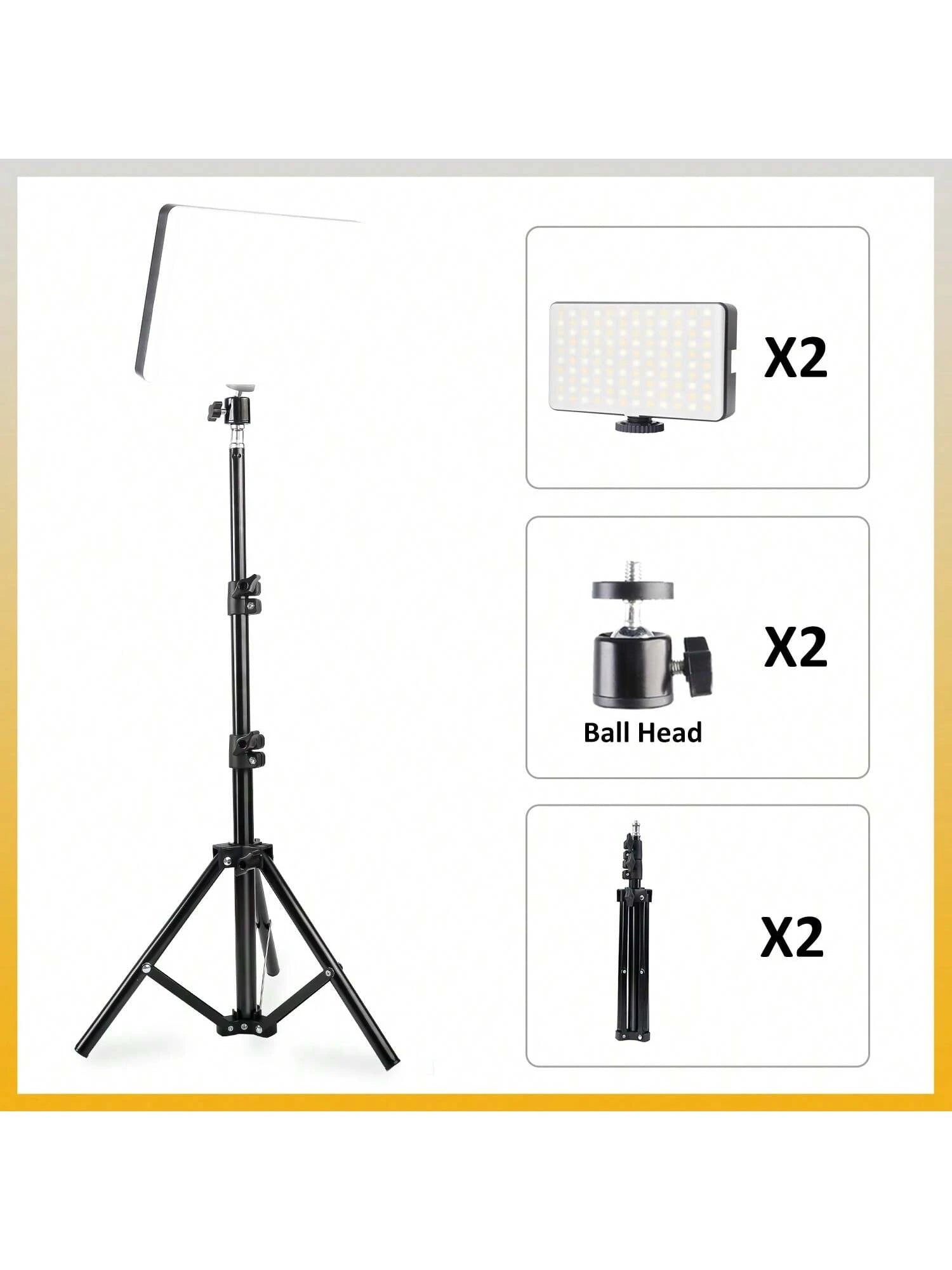 2PCS 10 Inch Square LED Video Lights With Adjustable 110cm Tripod, USB Power Supply, Suitable For Live Streaming And Photography, Portable Multifunctional Fill Light, Studio Lighting Kit, Suitable For