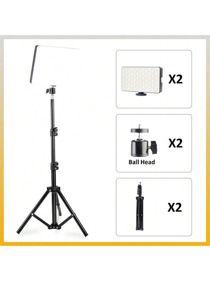 2PCS 10 Inch Square LED Video Lights With Adjustable 110cm Tripod, USB Power Supply, Suitable For Live Streaming And Photography, Portable Multifunctional Fill Light, Studio Lighting Kit, Suitable For