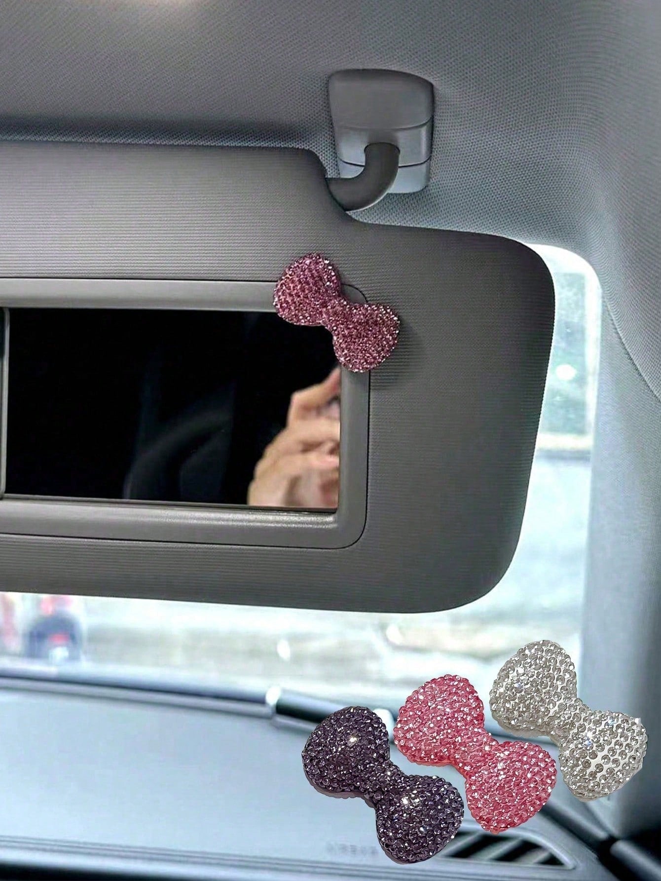 2pcs/1pc Rhinestone Bow Car Sun Visor Clip Decor, Universal Cute Car Accessories Suitable For Women And Girls, Ideal DIY Gift For Car Interior Decoration