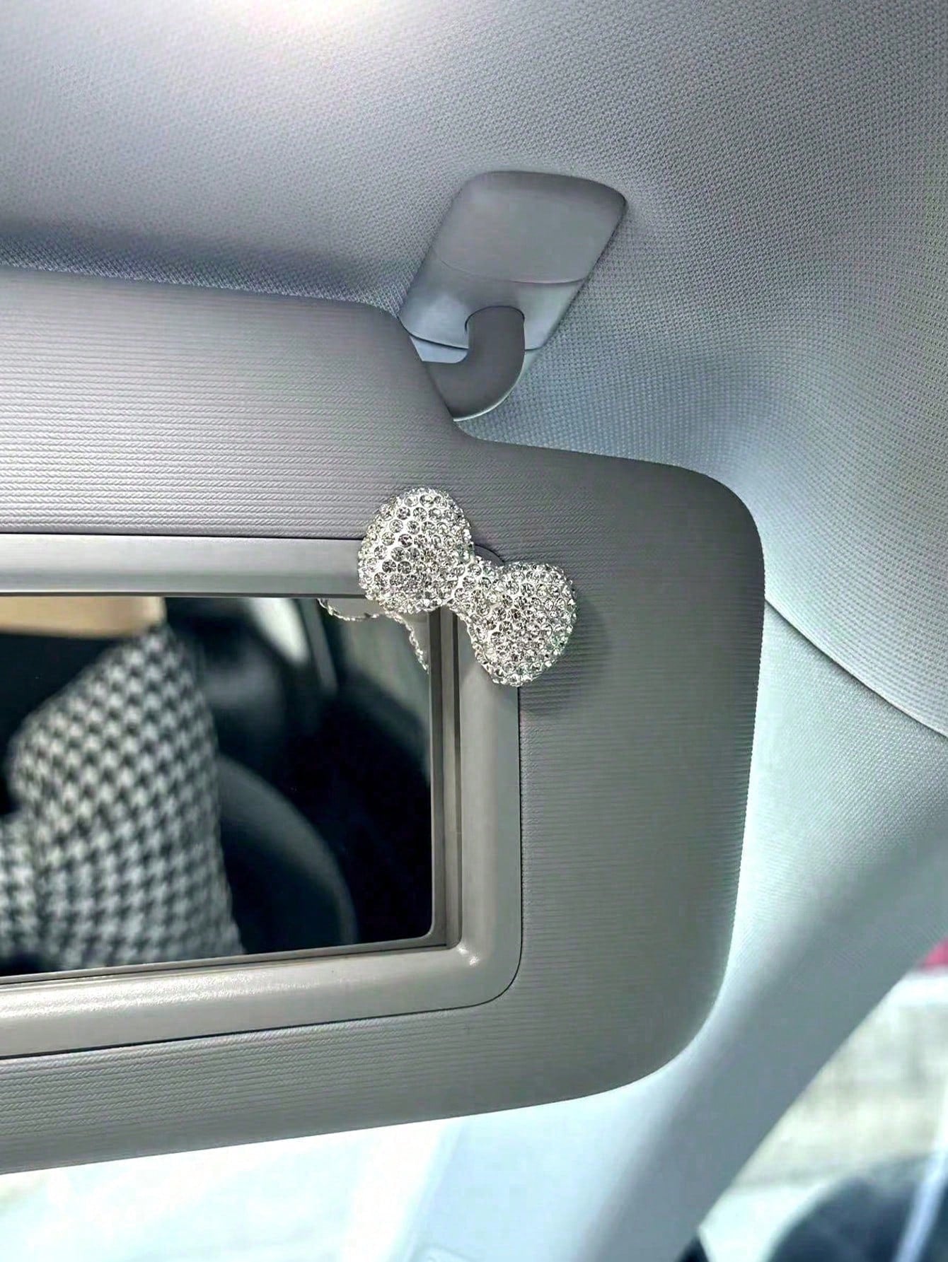 2pcs/1pc Rhinestone Bow Car Sun Visor Clip Decor, Universal Cute Car Accessories Suitable For Women And Girls, Ideal DIY Gift For Car Interior Decoration