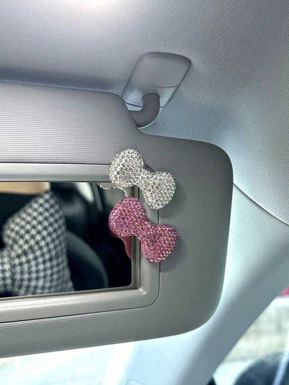 2pcs/1pc Rhinestone Bow Car Sun Visor Clip Decor, Universal Cute Car Accessories Suitable For Women And Girls, Ideal DIY Gift For Car Interior Decoration