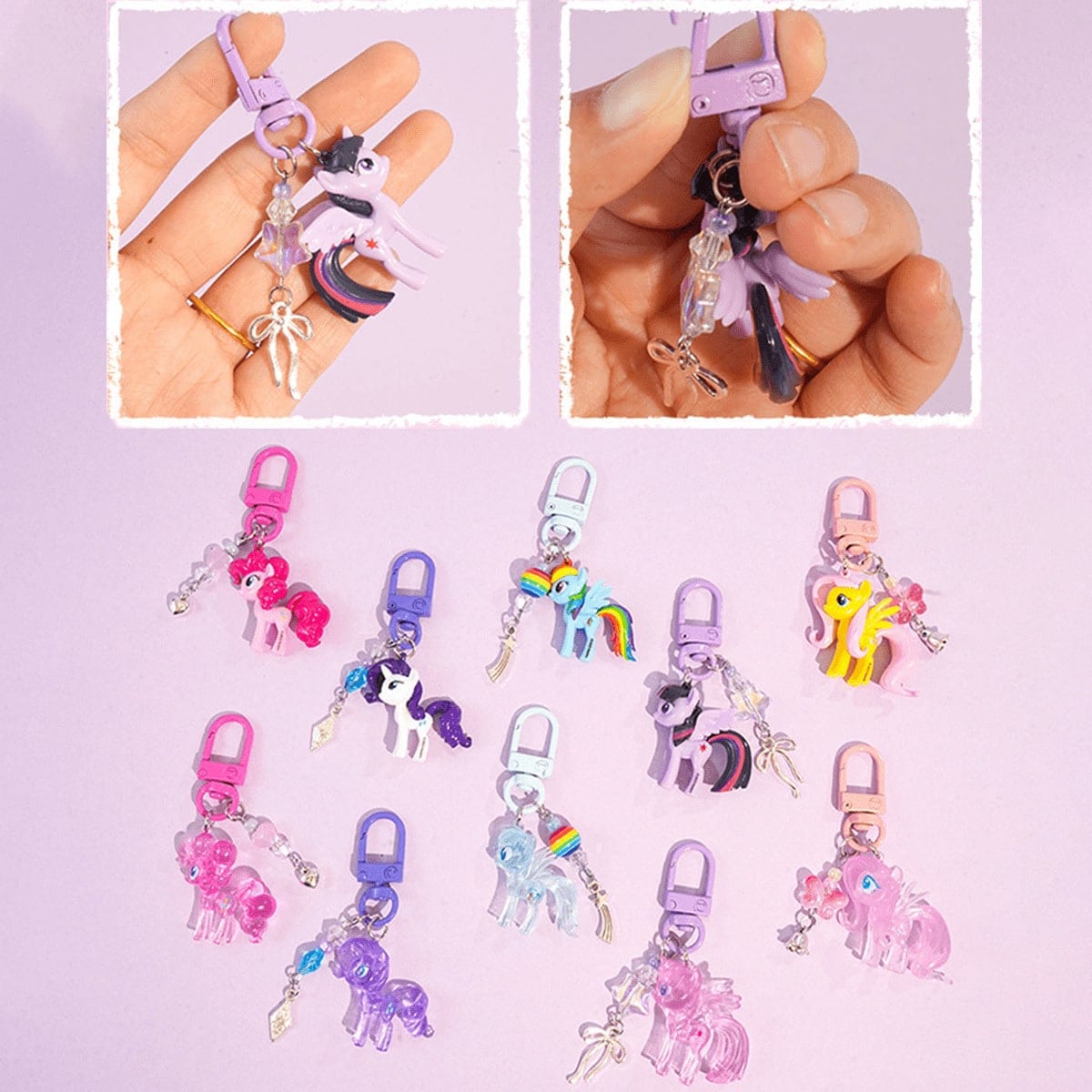 2pcs/1set My Little Pony Cartoon Cute Keychain Set (Pair), Transparent Design, With Adorable Twilight Sparkle And Rainbow Dash Backpack Charms. This Colorful My Little Pony Themed Gift Accessory Is Pe