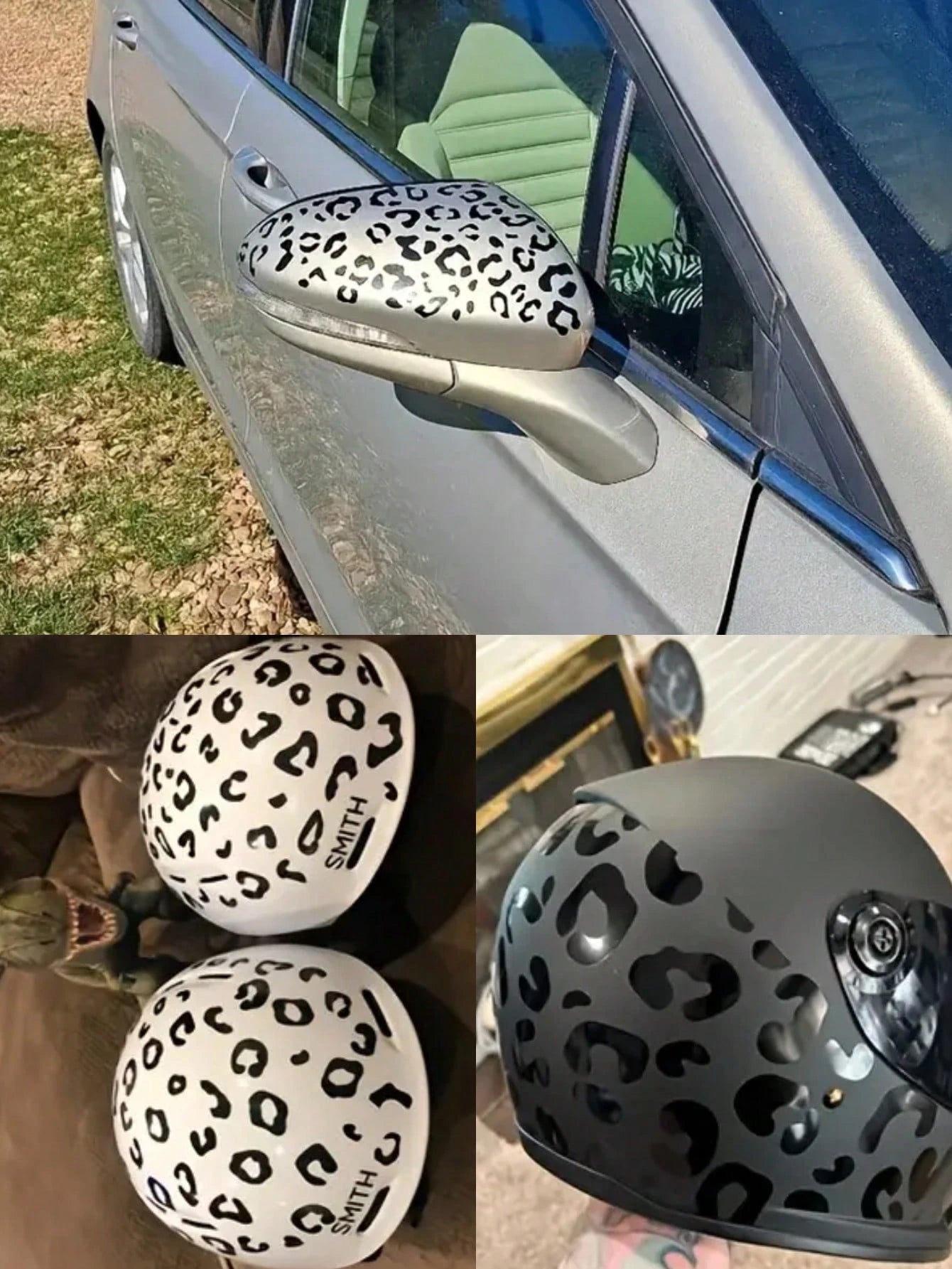 2pcs 5.9*5.9 Inch Metal Reflective Stickers, Leopard Print & Cow Print, Black Geometric Pattern, Waterproof Easy-To-Apply DIY Decals, Suitable For Cars, Rearview Mirrors, Windows, Phones, Bicycles And