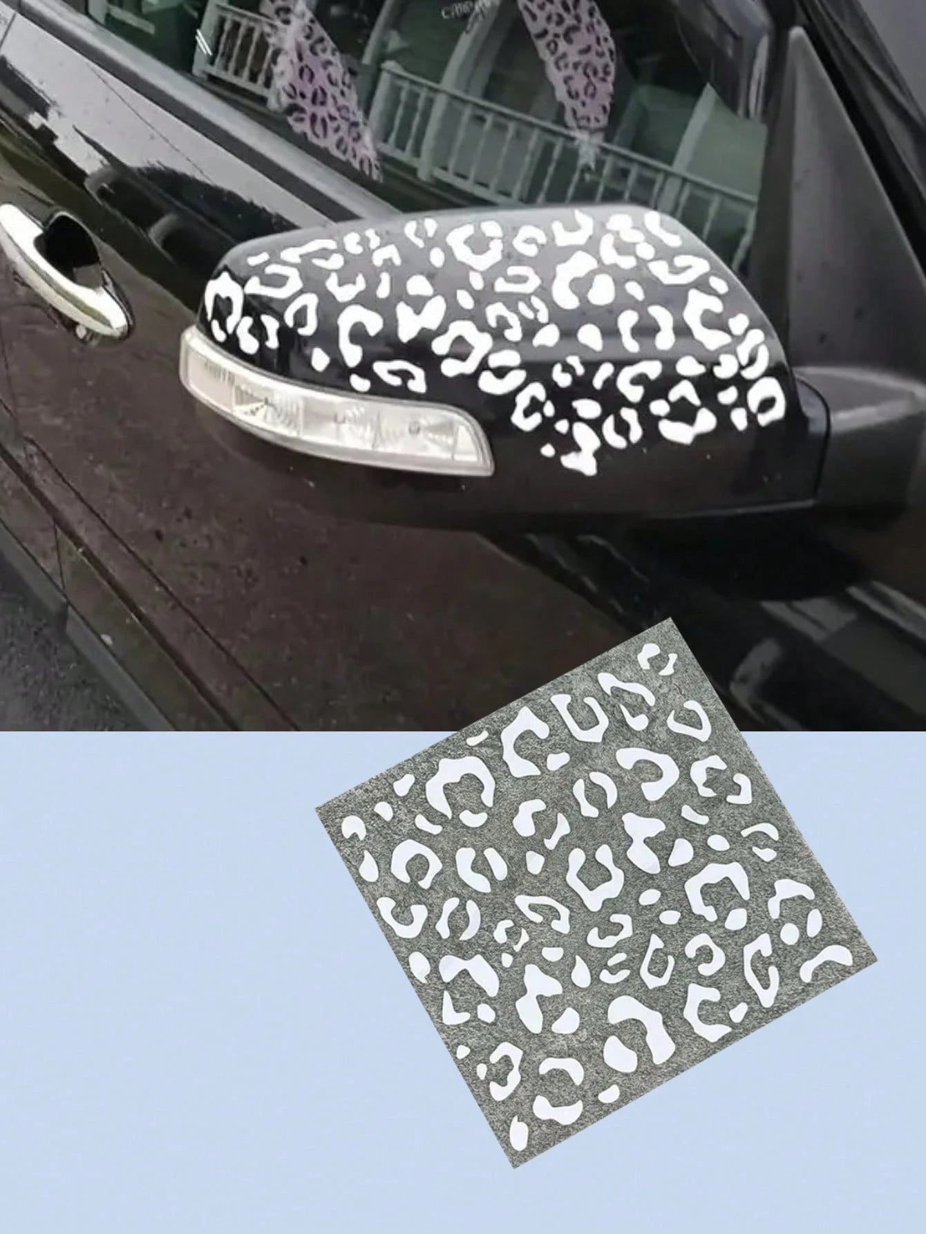 2pcs 5.9*5.9 Inch Metal Reflective Stickers, Leopard Print & Cow Print, Black Geometric Pattern, Waterproof Easy-To-Apply DIY Decals, Suitable For Cars, Rearview Mirrors, Windows, Phones, Bicycles And