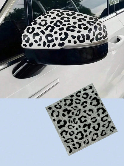 2pcs 5.9*5.9 Inch Metal Reflective Stickers, Leopard Print & Cow Print, Black Geometric Pattern, Waterproof Easy-To-Apply DIY Decals, Suitable For Cars, Rearview Mirrors, Windows, Phones, Bicycles And