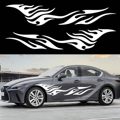 2Pcs 81 Inch Black Flame Racing Vinyl Car Side Decals, Waterproof Universal Body Stickers For Truck SUV Off-Road Vehicles