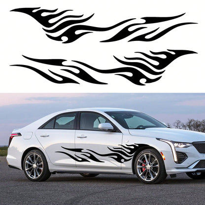 2Pcs 81 Inch Black Flame Racing Vinyl Car Side Decals, Waterproof Universal Body Stickers For Truck SUV Off-Road Vehicles