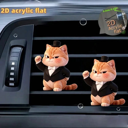 2pcs Acrylic Cute Angry Cat Car Air Vent Clip Decor, 2D Flat Cute Air Vent Decorative Accessories (With Unscented Sponge Pad, Can Add Perfume Yourself)