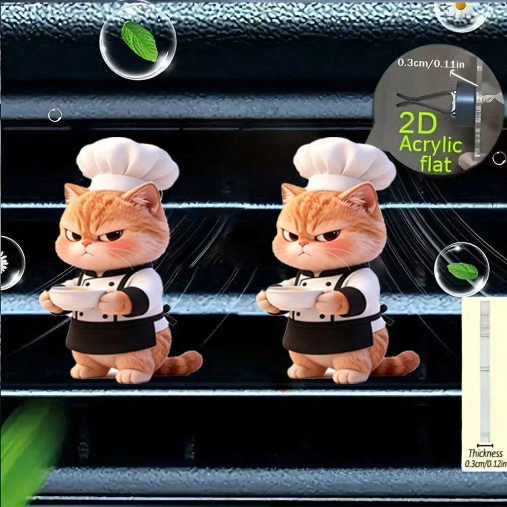 2pcs Acrylic Cute Angry Cat Car Air Vent Clip Decor, 2D Flat Cute Air Vent Decorative Accessories (With Unscented Sponge Pad, Can Add Perfume Yourself)