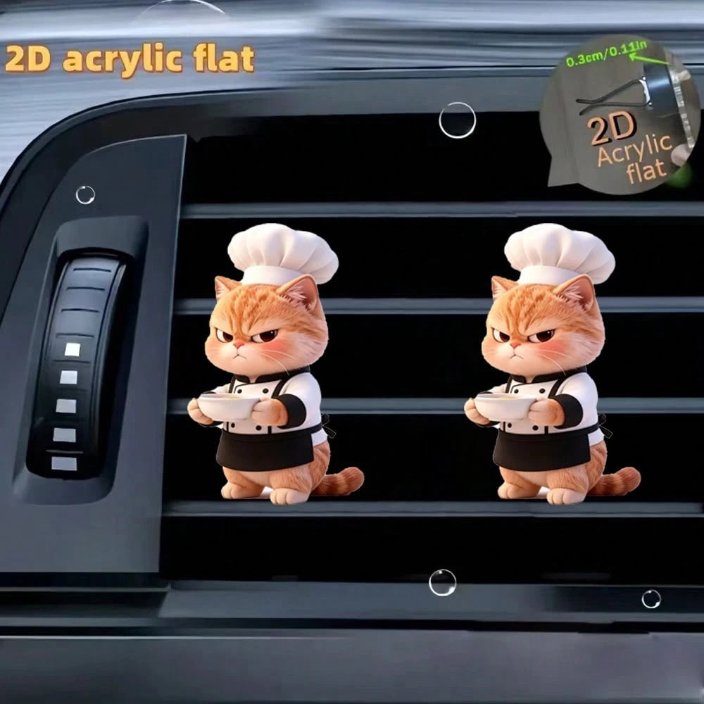 2pcs Acrylic Cute Angry Cat Car Air Vent Clip Decor, 2D Flat Cute Air Vent Decorative Accessories (With Unscented Sponge Pad, Can Add Perfume Yourself)