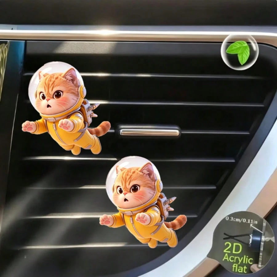 2pcs Acrylic Cute Angry Cat Car Air Vent Clip Decor, 2D Flat Cute Air Vent Decorative Accessories (With Unscented Sponge Pad, Can Add Perfume Yourself)