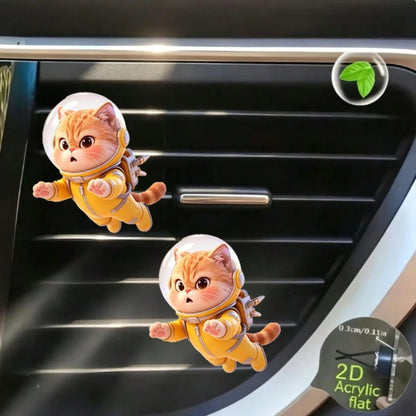 2pcs Acrylic Cute Angry Cat Car Air Vent Clip Decor, 2D Flat Cute Air Vent Decorative Accessories (With Unscented Sponge Pad, Can Add Perfume Yourself)