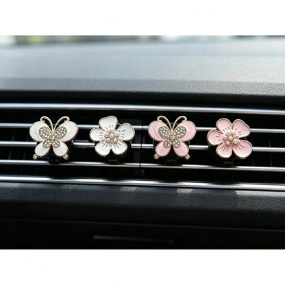 2pcs Alloy Rhinestone Butterfly Car Air Vent Clip Daisy Flower Car Aromatherapy Clip Creative Car Decor For Women