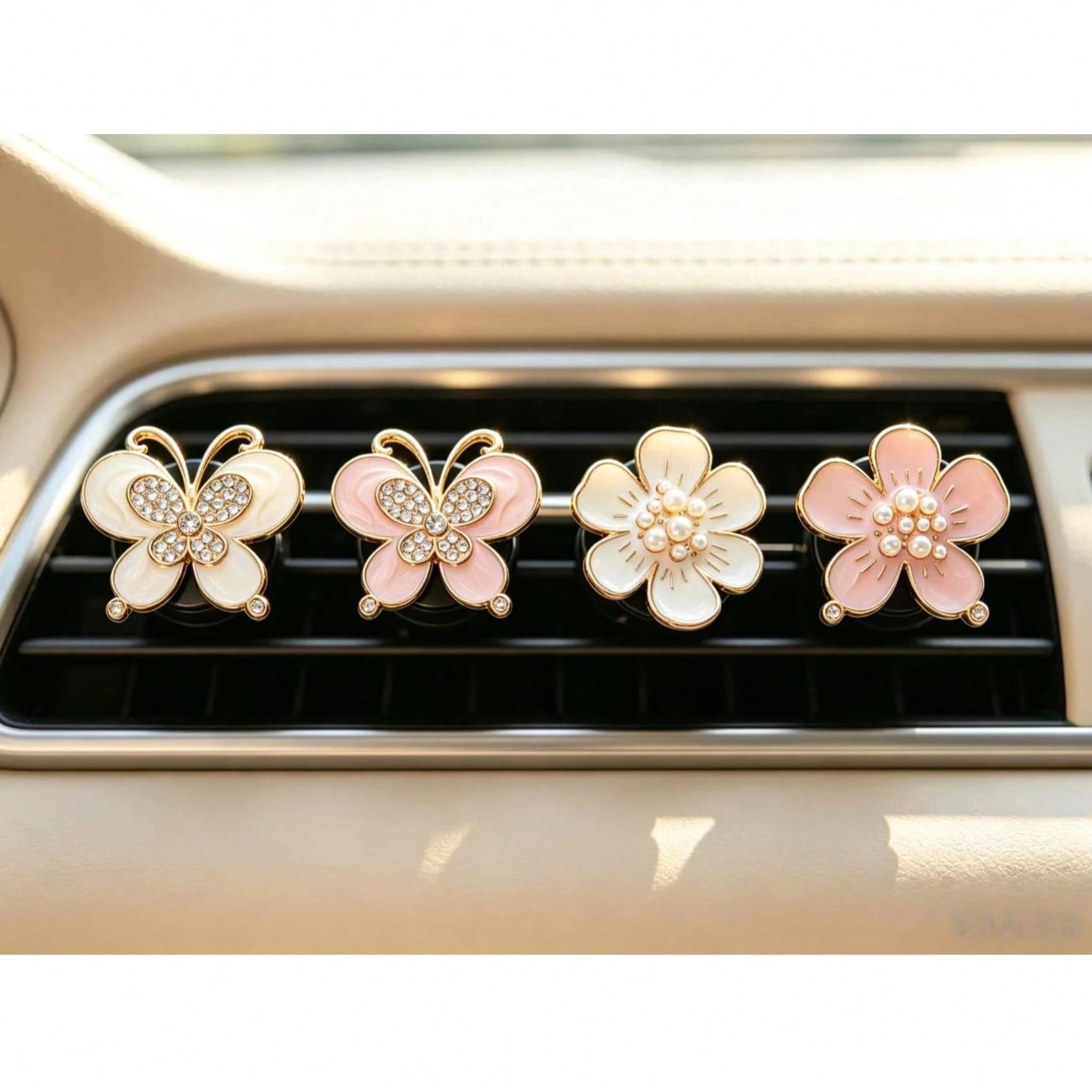 2pcs Alloy Rhinestone Butterfly Car Air Vent Clip Daisy Flower Car Aromatherapy Clip Creative Car Decor For Women