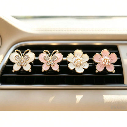 2pcs Alloy Rhinestone Butterfly Car Air Vent Clip Daisy Flower Car Aromatherapy Clip Creative Car Decor For Women