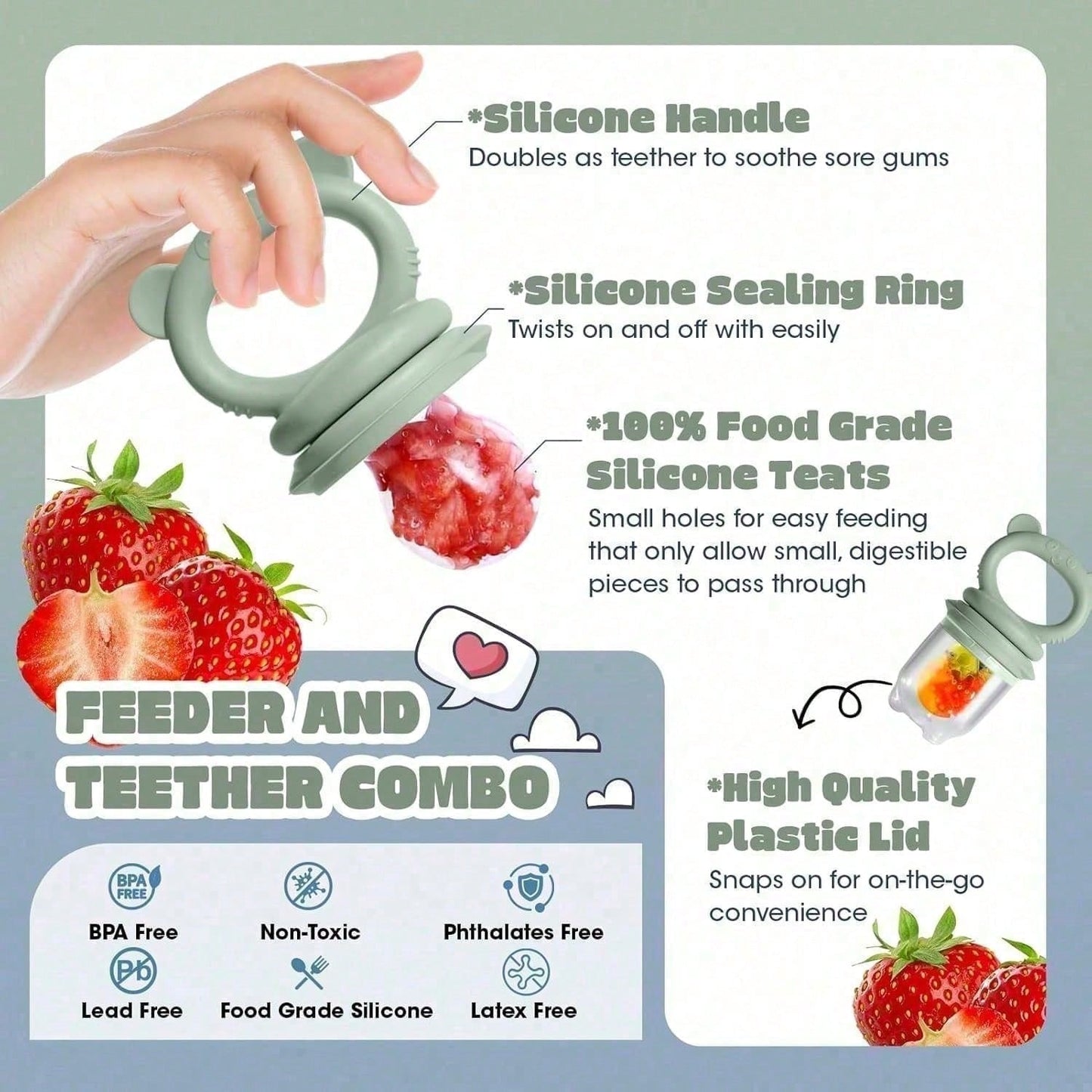 2PCS Baby Food Feeder Set, Silicone Fruit Feeder With S/M/L Pouches & Breastmilk Popsicle Freezer Tray With Lid, Baby Feeding Essentials