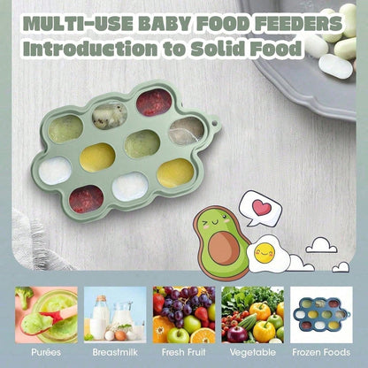 2PCS Baby Food Feeder Set, Silicone Fruit Feeder With S/M/L Pouches & Breastmilk Popsicle Freezer Tray With Lid, Baby Feeding Essentials