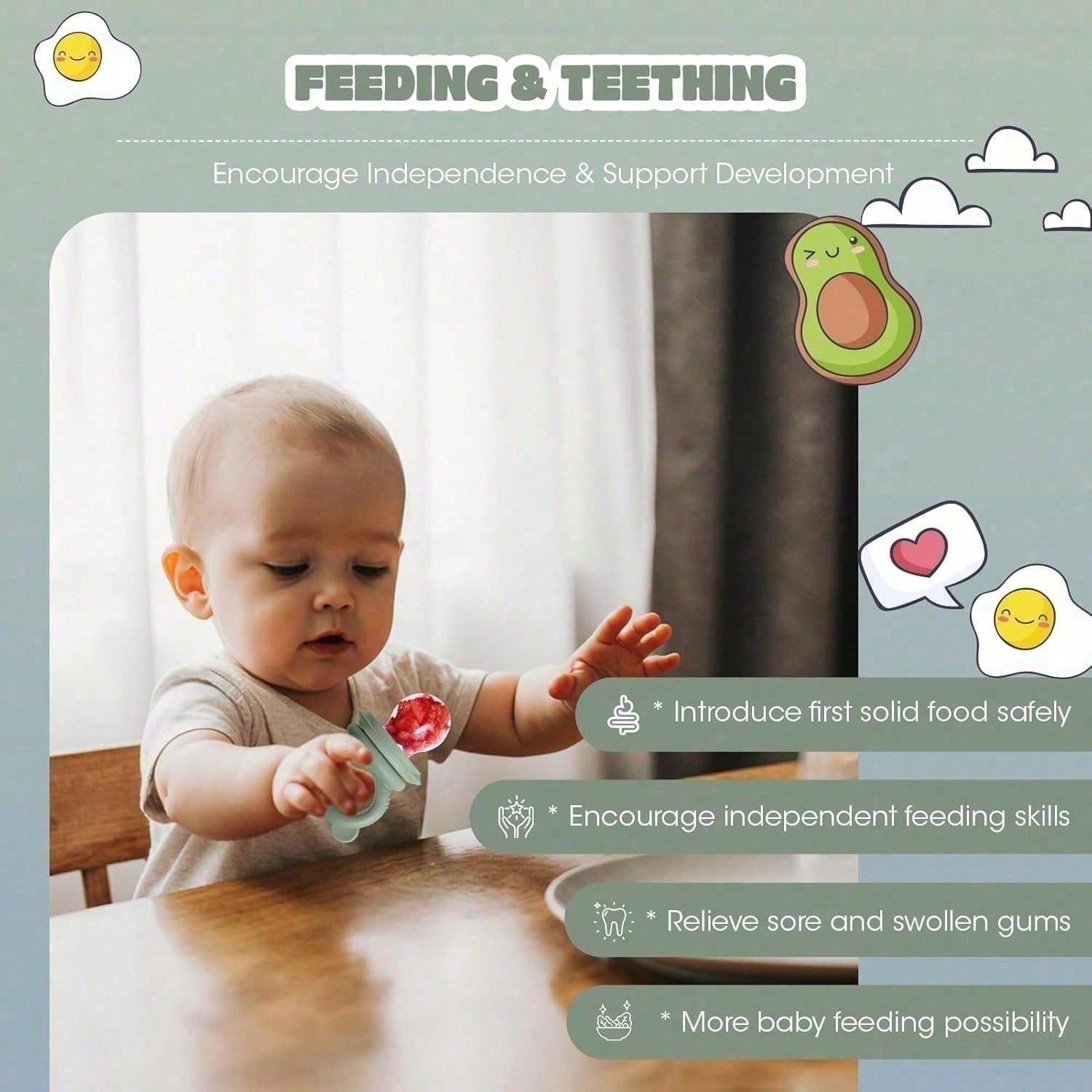 2PCS Baby Food Feeder Set, Silicone Fruit Feeder With S/M/L Pouches & Breastmilk Popsicle Freezer Tray With Lid, Baby Feeding Essentials