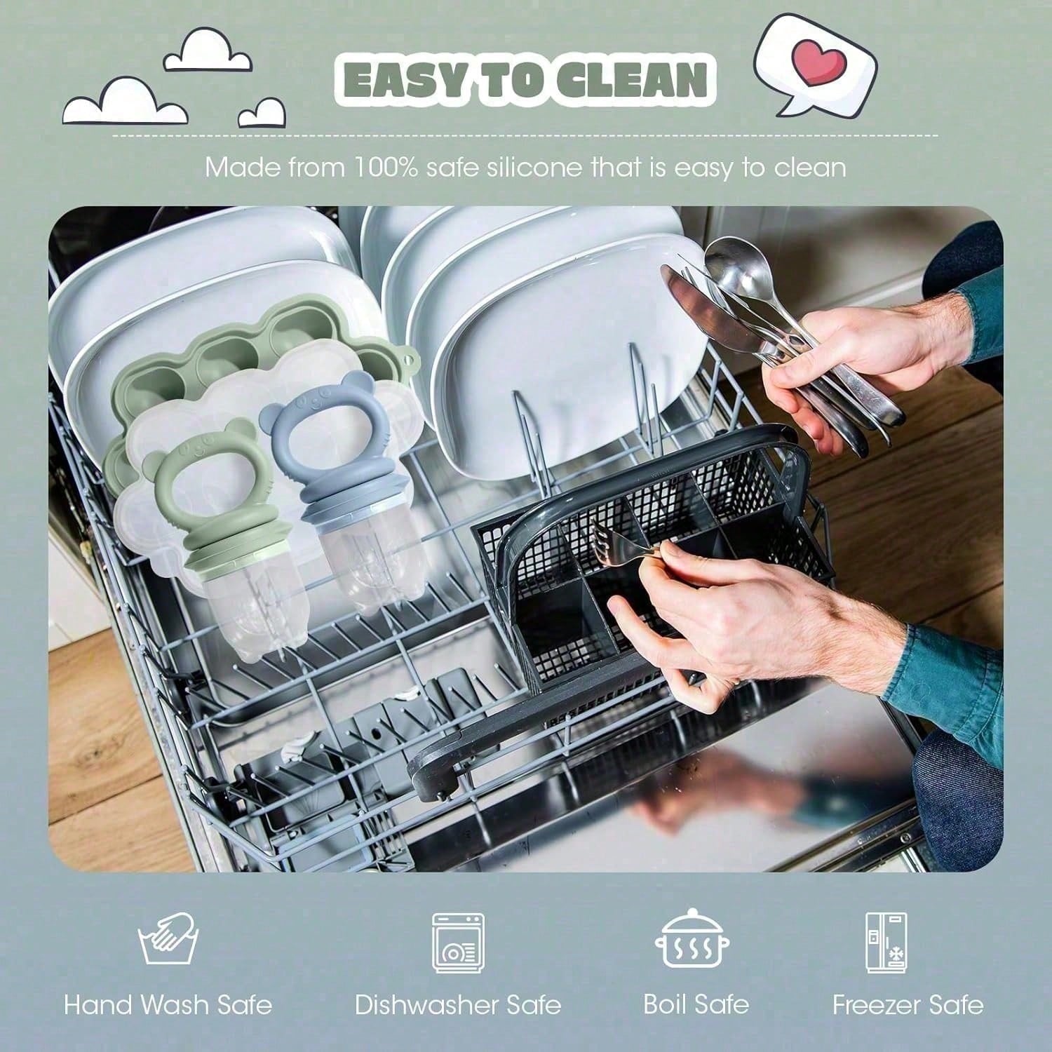 2PCS Baby Food Feeder Set, Silicone Fruit Feeder With S/M/L Pouches & Breastmilk Popsicle Freezer Tray With Lid, Baby Feeding Essentials