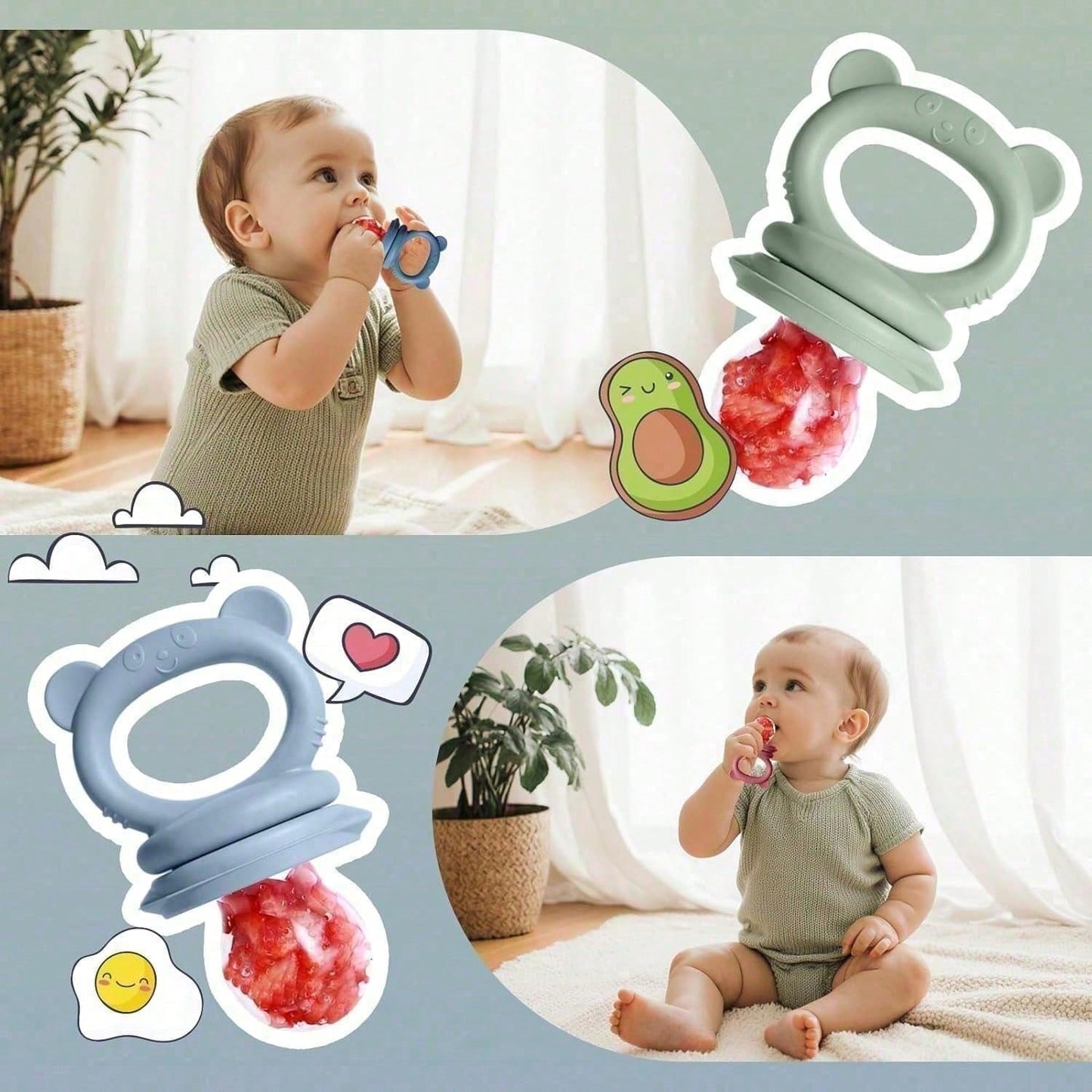2PCS Baby Food Feeder Set, Silicone Fruit Feeder With S/M/L Pouches & Breastmilk Popsicle Freezer Tray With Lid, Baby Feeding Essentials