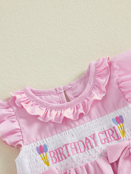 2Pcs Baby Girl Birthday Outfits Ruffle Sleeveless Bowknot Tank Tops + Shorts Set Toddler Clothes