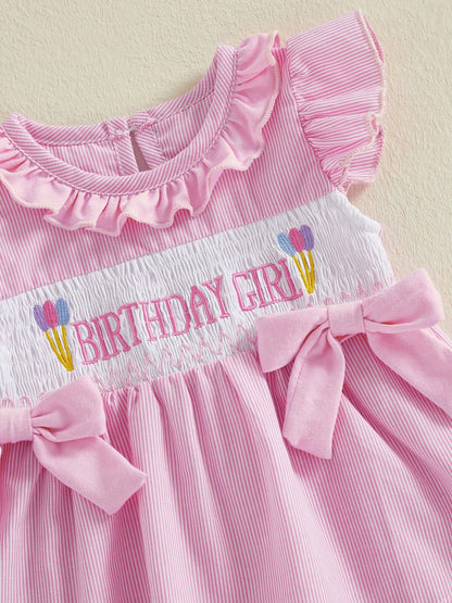 2Pcs Baby Girl Birthday Outfits Ruffle Sleeveless Bowknot Tank Tops + Shorts Set Toddler Clothes