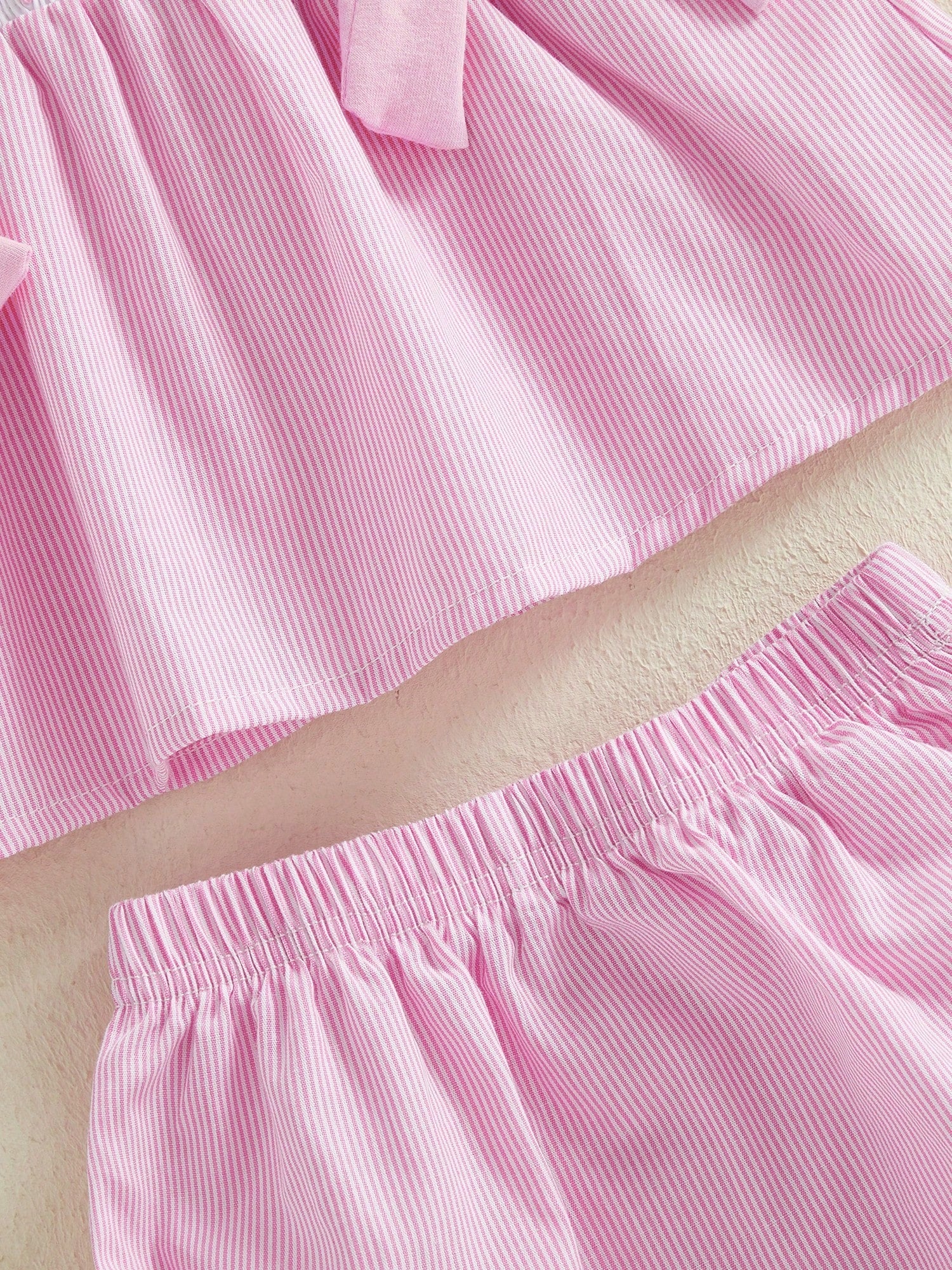 2Pcs Baby Girl Birthday Outfits Ruffle Sleeveless Bowknot Tank Tops + Shorts Set Toddler Clothes
