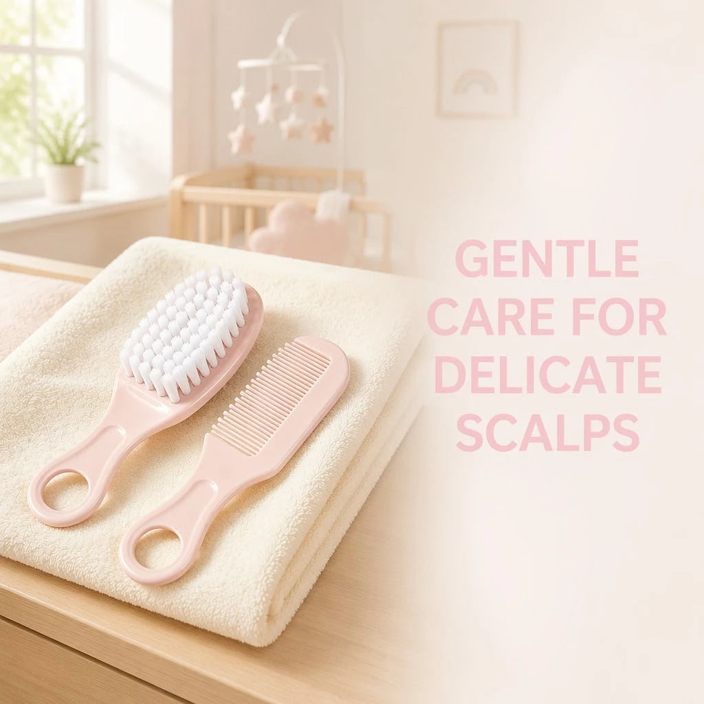 2pcs Baby Hair Brush Set, Ultra Soft Bristles With Round Tip Design, Infant Scalp Care Kit, Newborn Comb For Cradle Cap Care, Portable Toddler Hair Care Set