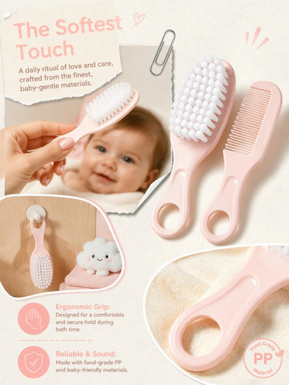 2pcs Baby Hair Brush Set, Ultra Soft Bristles With Round Tip Design, Infant Scalp Care Kit, Newborn Comb For Cradle Cap Care, Portable Toddler Hair Care Set