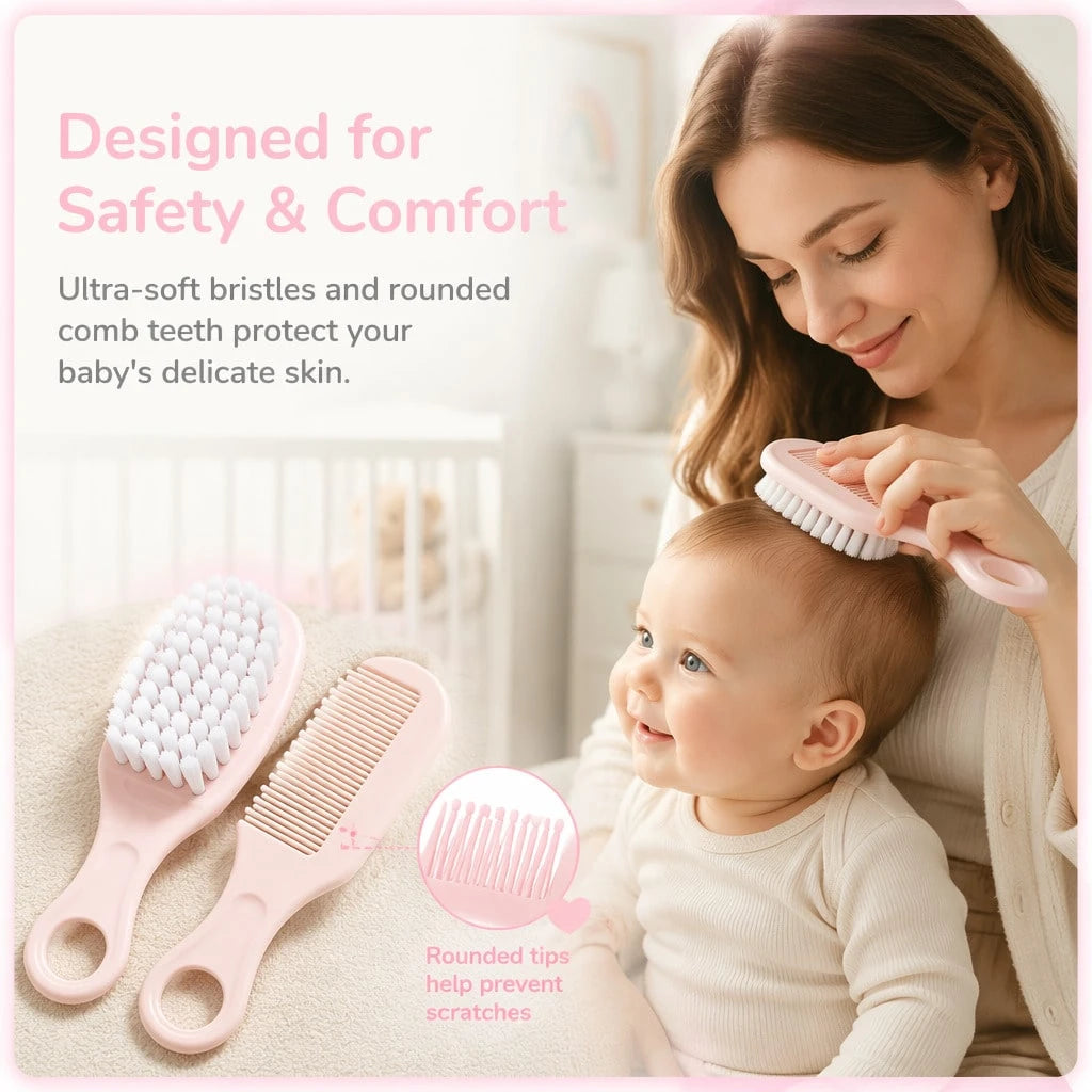 2pcs Baby Hair Brush Set, Ultra Soft Bristles With Round Tip Design, Infant Scalp Care Kit, Newborn Comb For Cradle Cap Care, Portable Toddler Hair Care Set