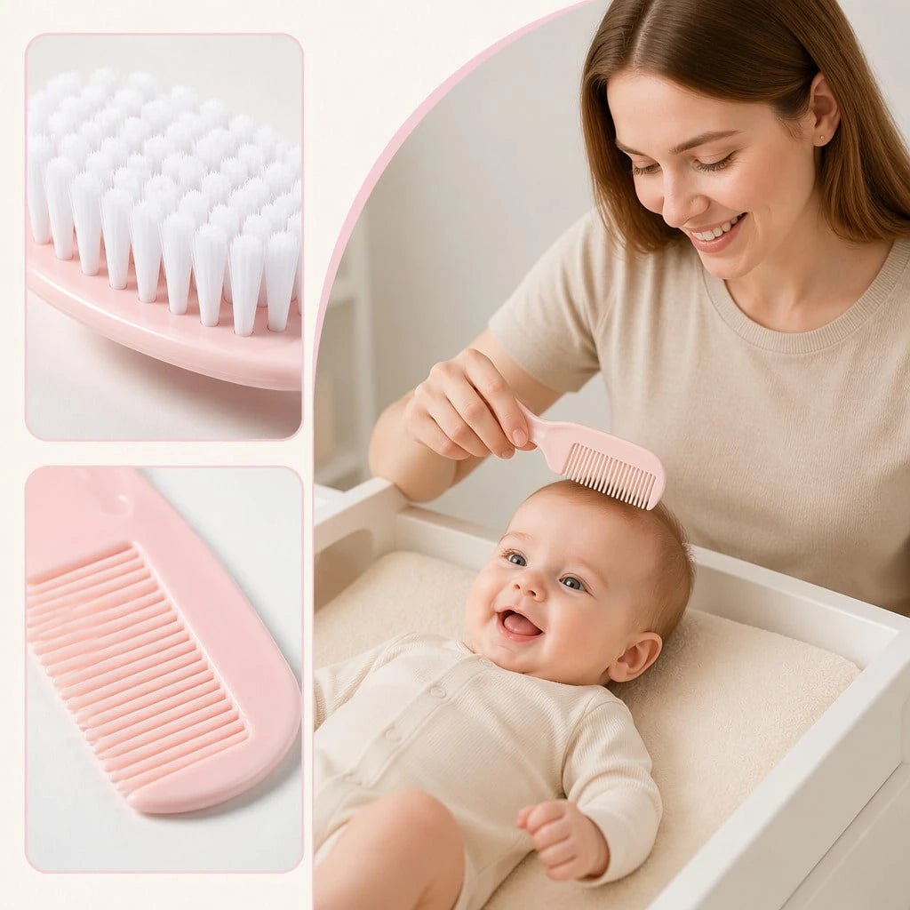 2pcs Baby Hair Brush Set, Ultra Soft Bristles With Round Tip Design, Infant Scalp Care Kit, Newborn Comb For Cradle Cap Care, Portable Toddler Hair Care Set