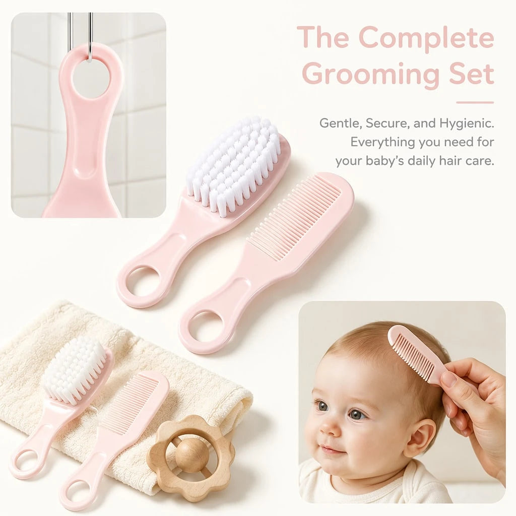 2pcs Baby Hair Brush Set, Ultra Soft Bristles With Round Tip Design, Infant Scalp Care Kit, Newborn Comb For Cradle Cap Care, Portable Toddler Hair Care Set