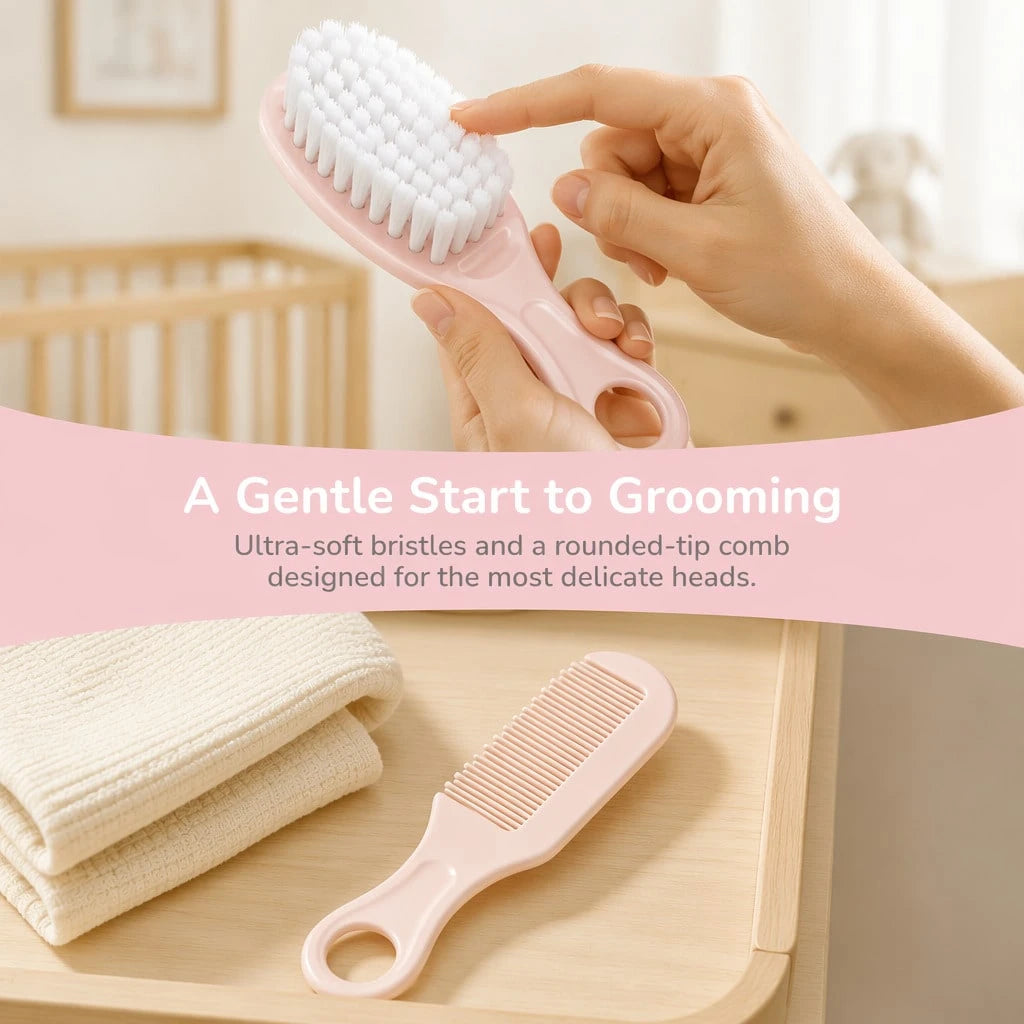 2pcs Baby Hair Brush Set, Ultra Soft Bristles With Round Tip Design, Infant Scalp Care Kit, Newborn Comb For Cradle Cap Care, Portable Toddler Hair Care Set
