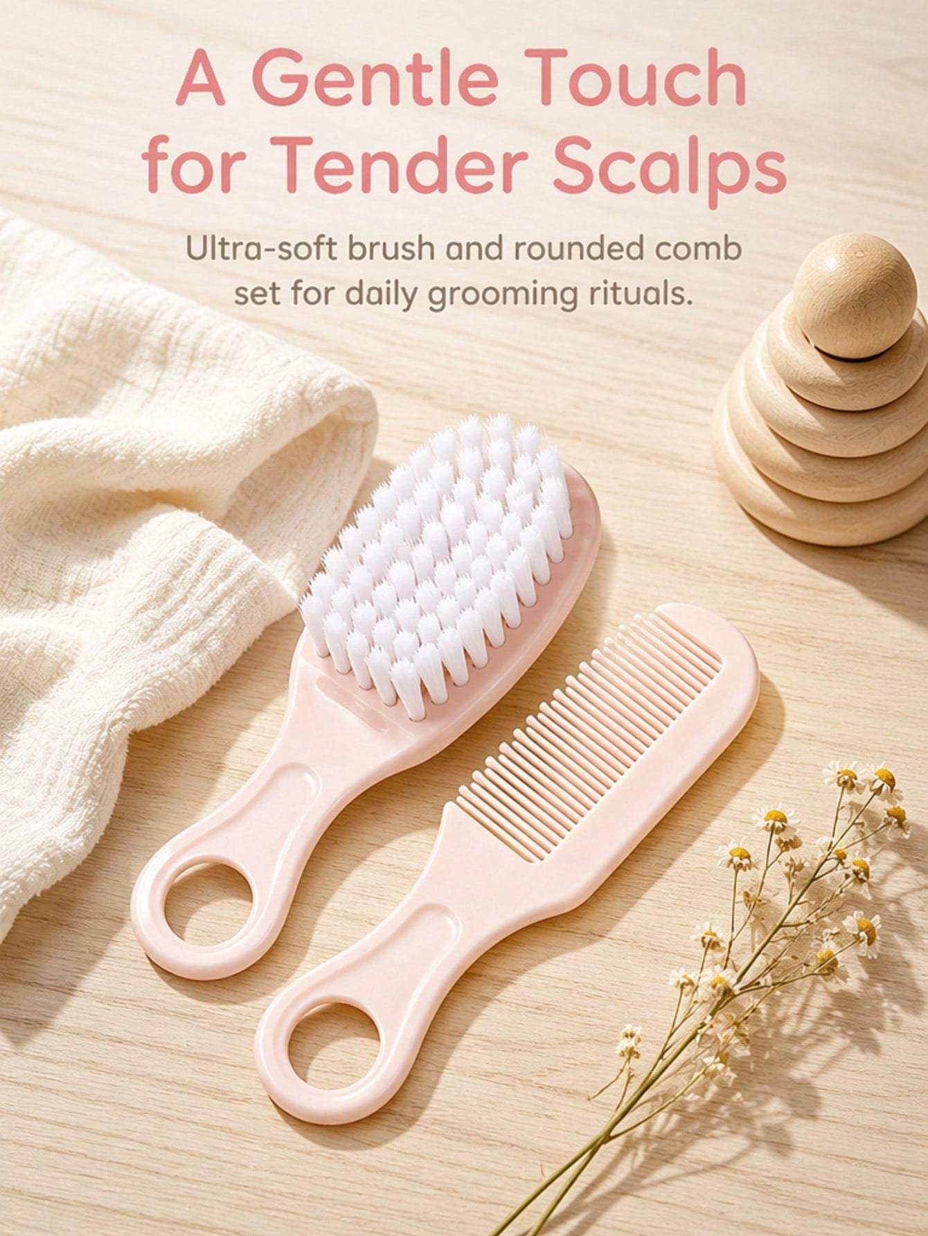 2pcs Baby Hair Brush Set, Ultra Soft Bristles With Round Tip Design, Infant Scalp Care Kit, Newborn Comb For Cradle Cap Care, Portable Toddler Hair Care Set