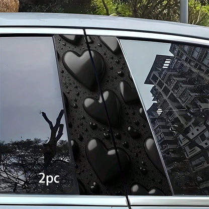 2pcs Black Heart Dark Background B-Pillar Stickers With Foam Pillar, Semi-Matte Waterproof Sun-Proof Vinyl Decals, Suitable For Glass, Plastic, Metal, Ideal For Car Exterior Decoration