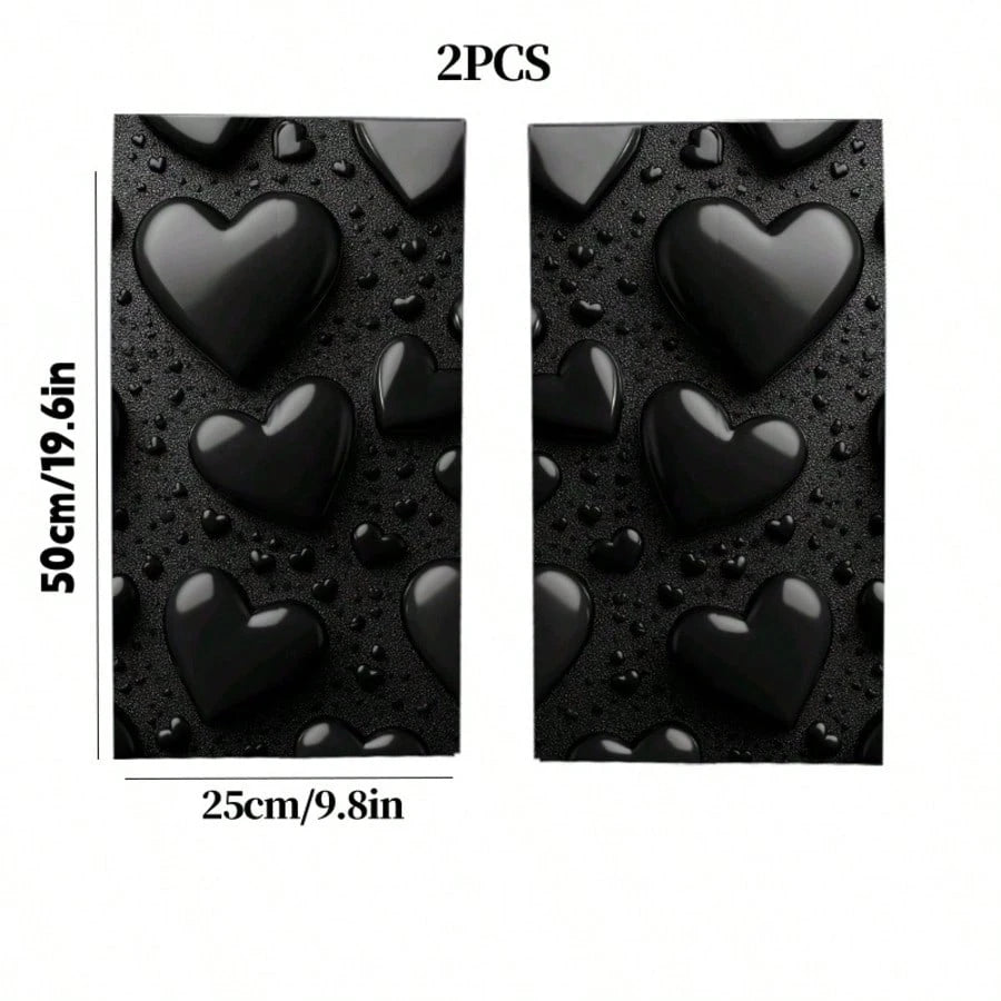 2pcs Black Heart Dark Background B-Pillar Stickers With Foam Pillar, Semi-Matte Waterproof Sun-Proof Vinyl Decals, Suitable For Glass, Plastic, Metal, Ideal For Car Exterior Decoration