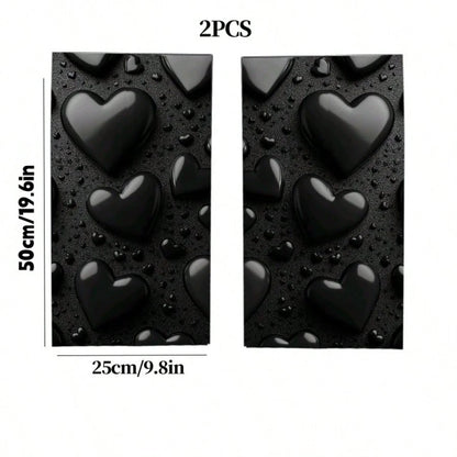 2pcs Black Heart Dark Background B-Pillar Stickers With Foam Pillar, Semi-Matte Waterproof Sun-Proof Vinyl Decals, Suitable For Glass, Plastic, Metal, Ideal For Car Exterior Decoration