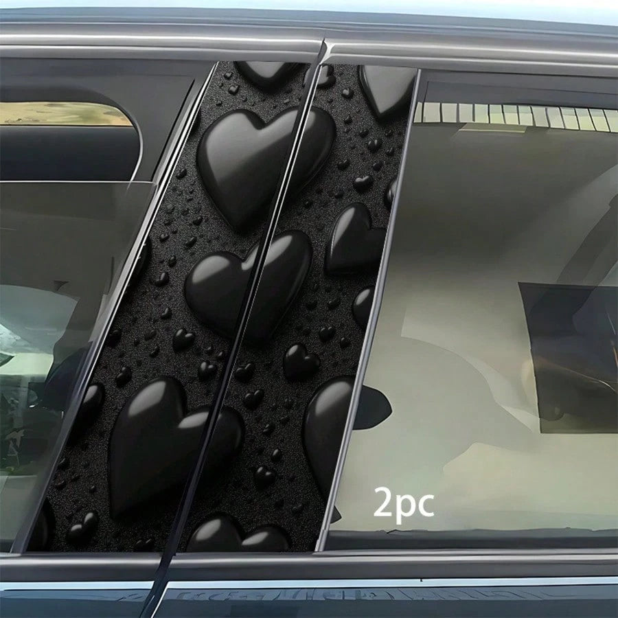 2pcs Black Heart Dark Background B-Pillar Stickers With Foam Pillar, Semi-Matte Waterproof Sun-Proof Vinyl Decals, Suitable For Glass, Plastic, Metal, Ideal For Car Exterior Decoration
