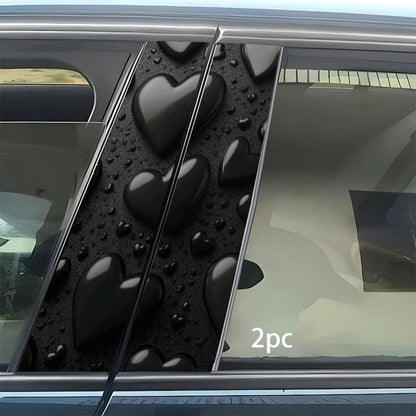 2pcs Black Heart Dark Background B-Pillar Stickers With Foam Pillar, Semi-Matte Waterproof Sun-Proof Vinyl Decals, Suitable For Glass, Plastic, Metal, Ideal For Car Exterior Decoration