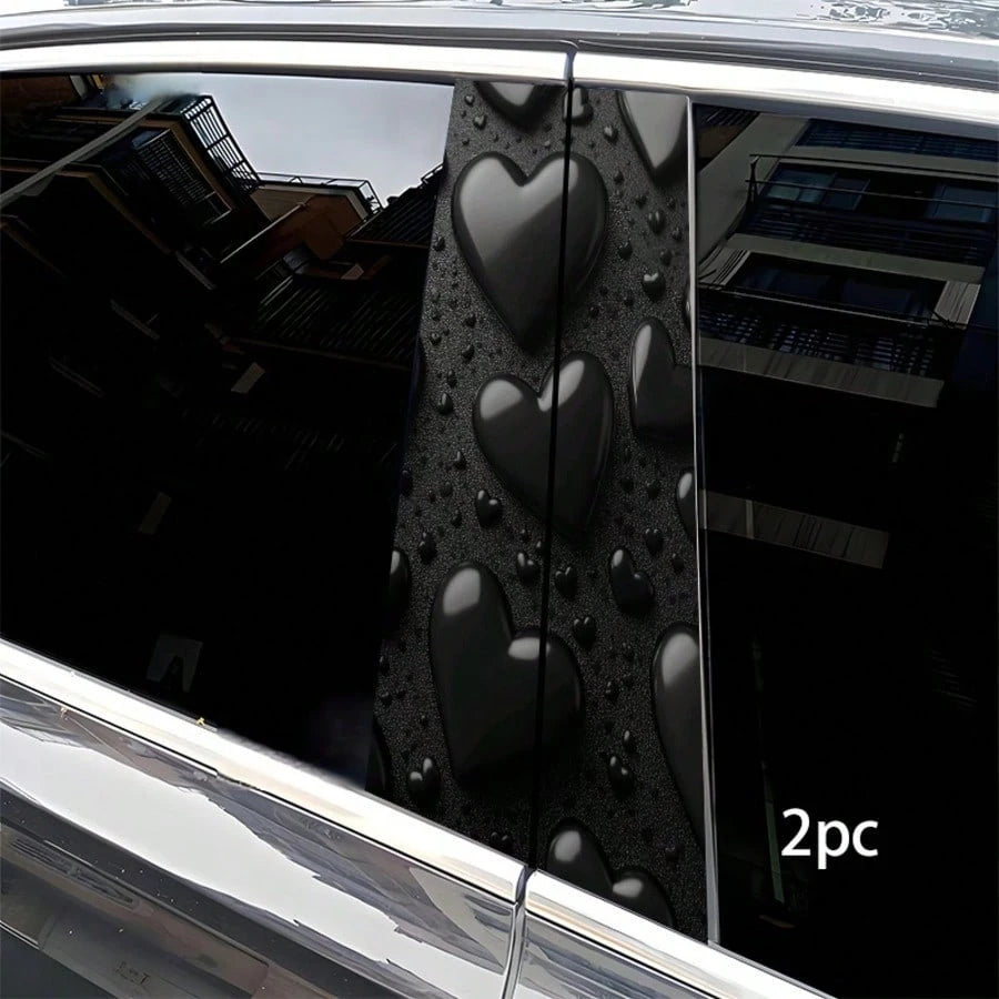 2pcs Black Heart Dark Background B-Pillar Stickers With Foam Pillar, Semi-Matte Waterproof Sun-Proof Vinyl Decals, Suitable For Glass, Plastic, Metal, Ideal For Car Exterior Decoration