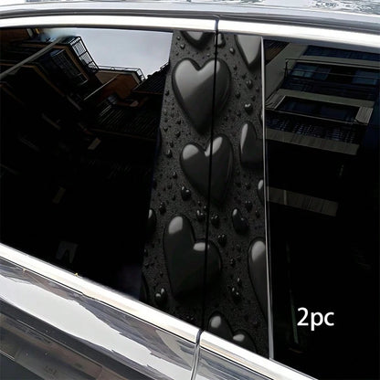 2pcs Black Heart Dark Background B-Pillar Stickers With Foam Pillar, Semi-Matte Waterproof Sun-Proof Vinyl Decals, Suitable For Glass, Plastic, Metal, Ideal For Car Exterior Decoration