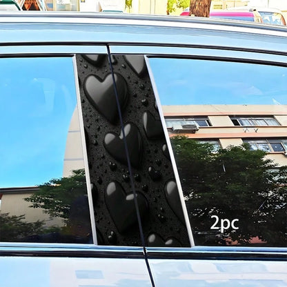2pcs Black Heart Dark Background B-Pillar Stickers With Foam Pillar, Semi-Matte Waterproof Sun-Proof Vinyl Decals, Suitable For Glass, Plastic, Metal, Ideal For Car Exterior Decoration