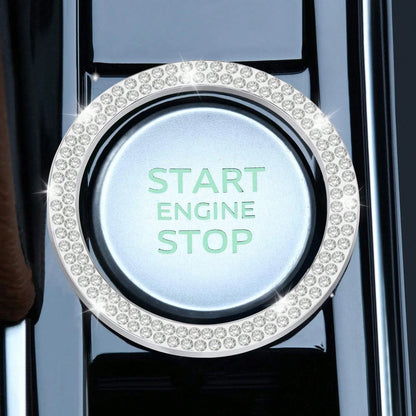 2pcs Black Rhinestone Car Engine Start/Stop Button Ring, Shiny Crystal One-Touch Start Button Decorative Cover, Universal Car Interior Accessory