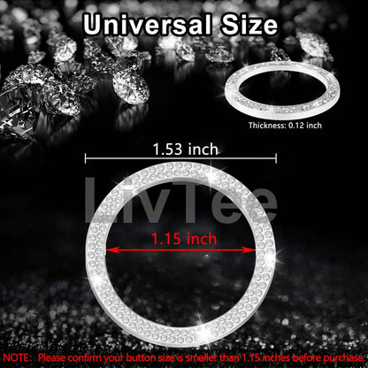 2pcs Black Rhinestone Car Engine Start/Stop Button Ring, Shiny Crystal One-Touch Start Button Decorative Cover, Universal Car Interior Accessory