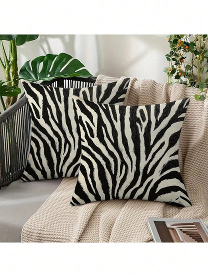 2pcs Black & White Abstract Texture Pillow Covers, 18" X 18", Decorative Throw Pillow Cases, Square Cushion Covers, Machine Washable With Zipper Closure, Suitable For Sofa, Bed, Bedroom, Car And Livin