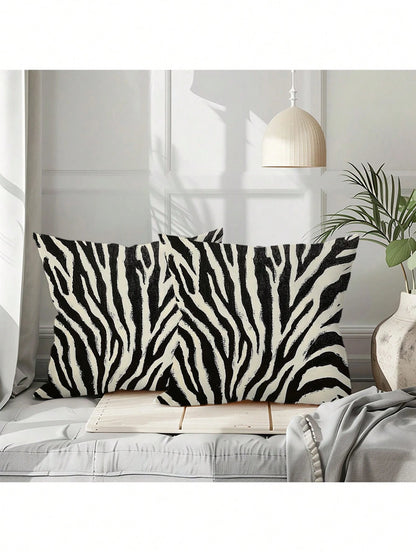 2pcs Black & White Abstract Texture Pillow Covers, 18" X 18", Decorative Throw Pillow Cases, Square Cushion Covers, Machine Washable With Zipper Closure, Suitable For Sofa, Bed, Bedroom, Car And Livin