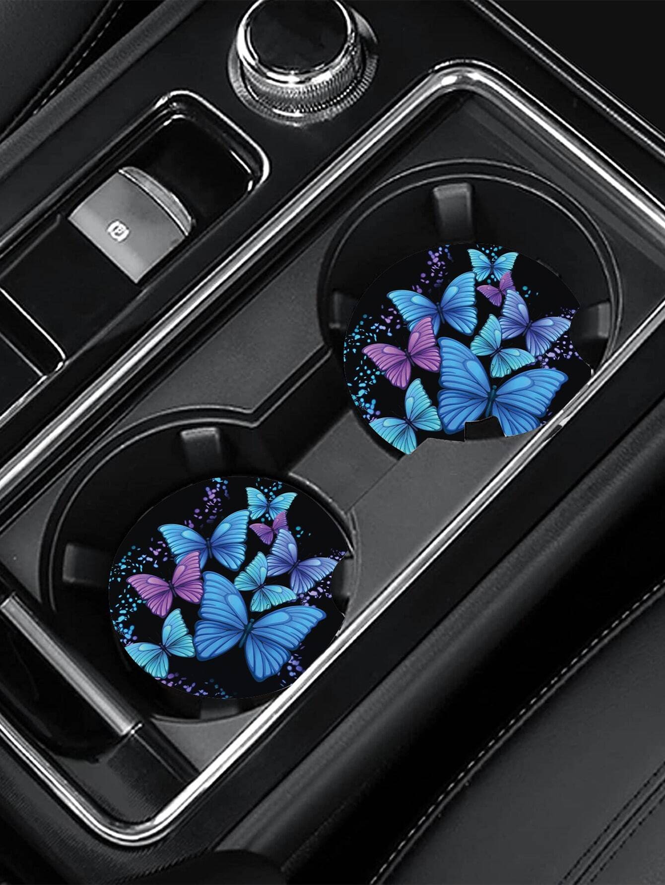 2pcs Butterfly Pattern Car Coaster