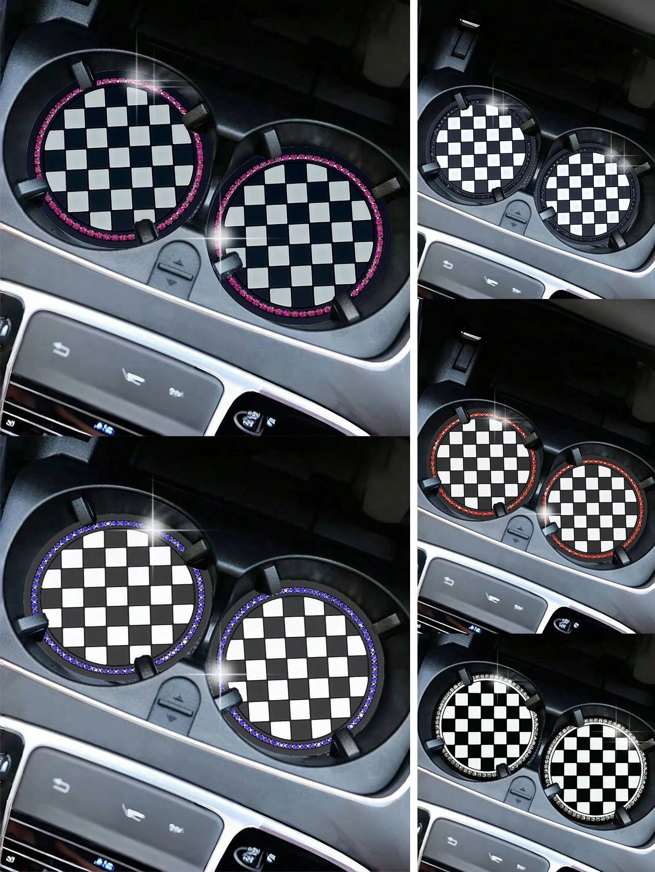 2PCS Car Cup Coaster, Soft Crystal Rhinestone Rubber Pad Set Round Auto Drink Coaster Car Interior AccessoriesBling Cup Holder Insert Coasters,Universal Auto Non-Slip Cup Holder Embedded In Ornaments