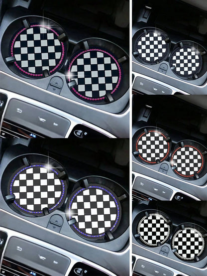 2PCS Car Cup Coaster, Soft Crystal Rhinestone Rubber Pad Set Round Auto Drink Coaster Car Interior AccessoriesBling Cup Holder Insert Coasters,Universal Auto Non-Slip Cup Holder Embedded In Ornaments